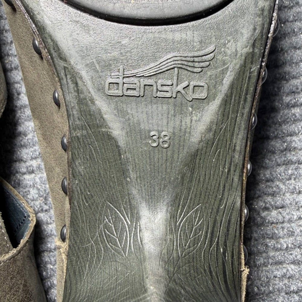 Dansko Neci Olive Green Leather Mary Jane Clog Heels Studded Size 38 - Picture 9 of 10